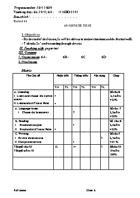 Giáo án Tiếng Anh Lớp 6 - Tiết 41 đến 48 - Năm học 2016-2017